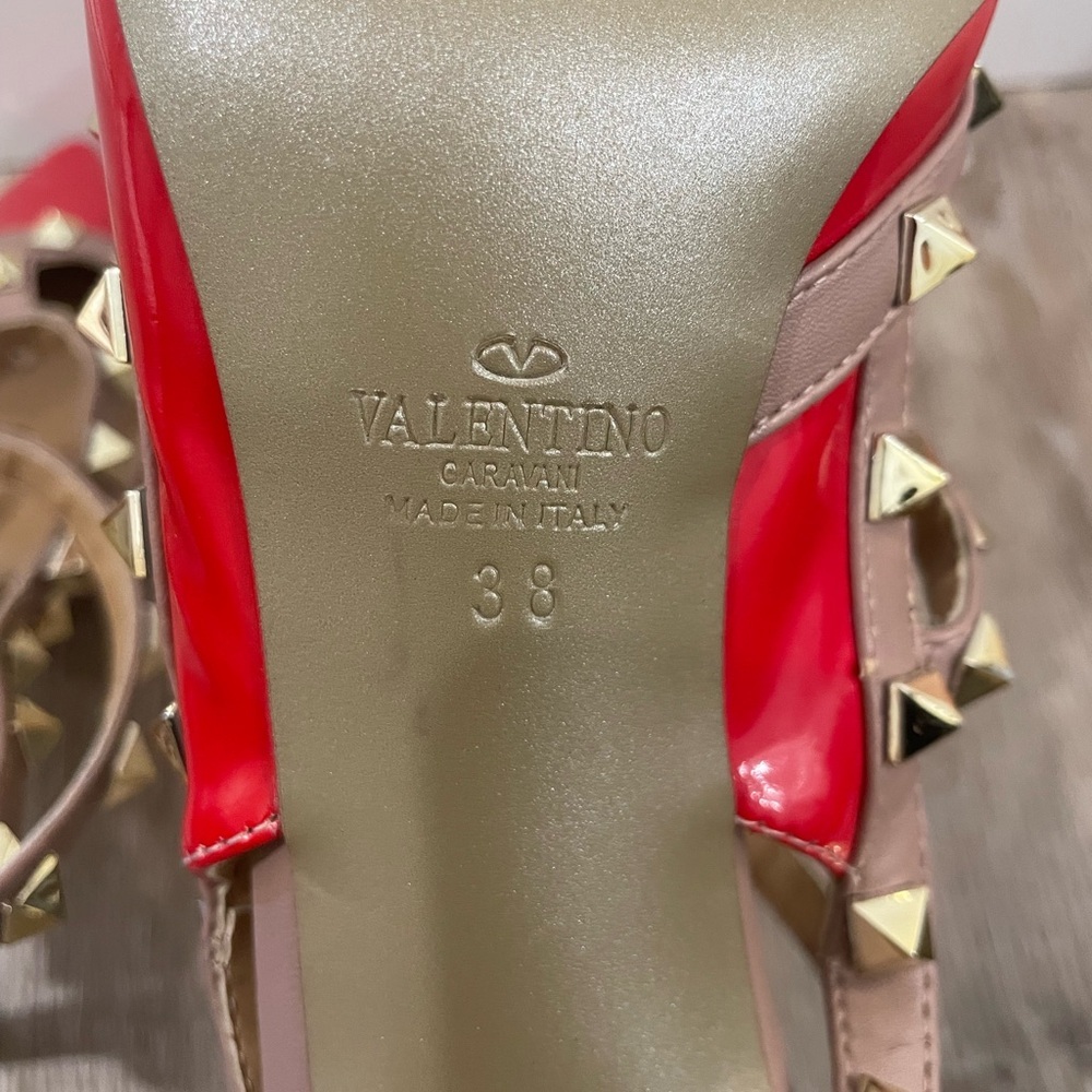 Valentino Garavani Red Patent and Nude Rockstud T-Strap Pumps - Picture 14 of 16